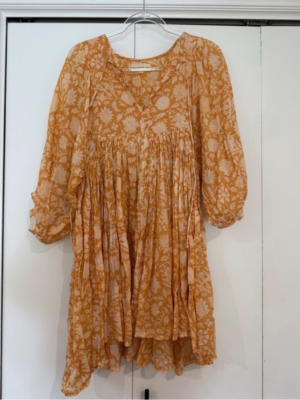 Daughters of India Mustard and White Floral Dress